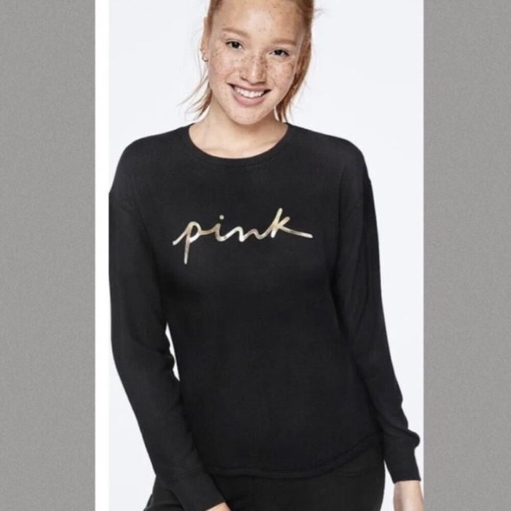 PINK Victoria’s Secret Black Logo Sleep Top size L
